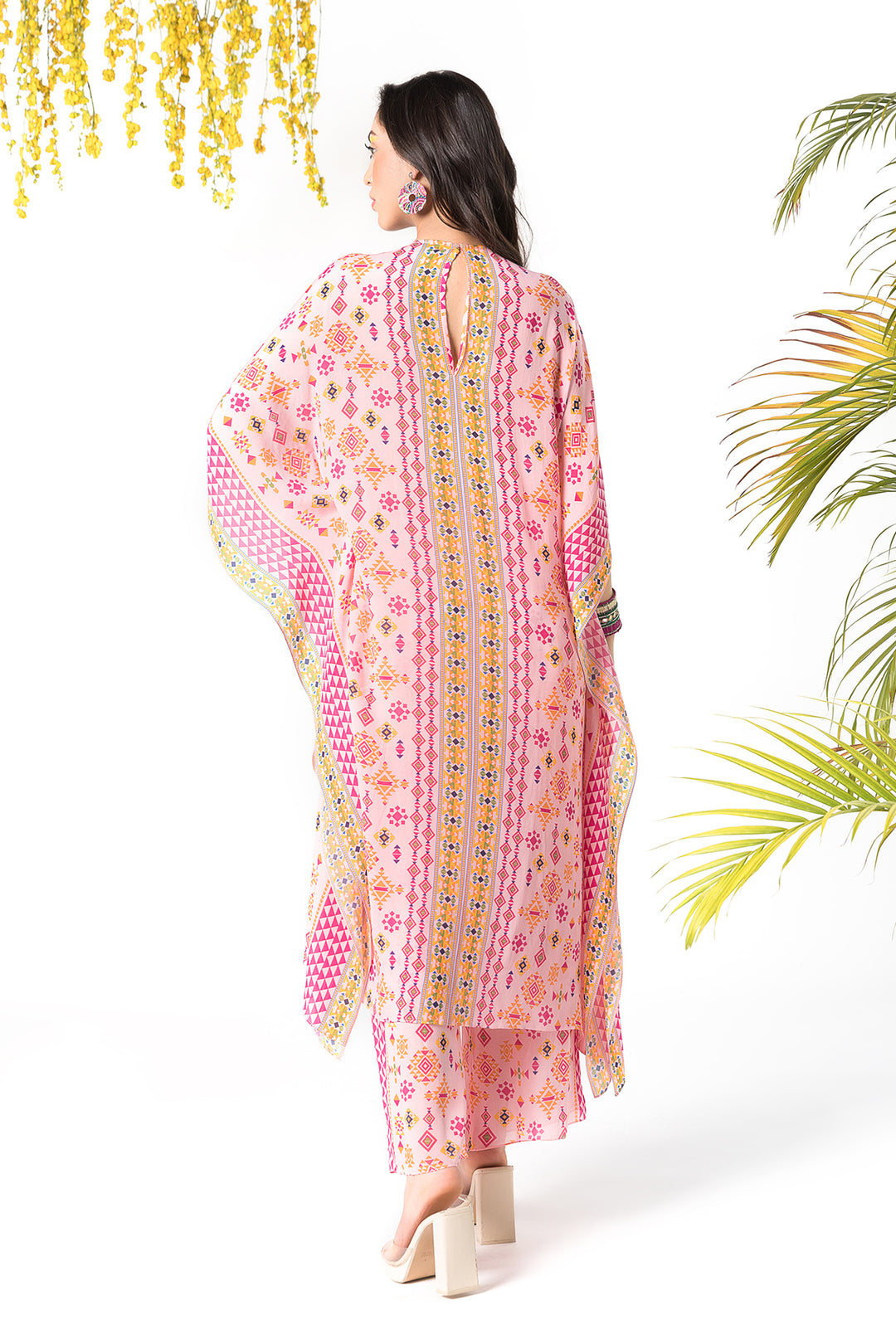 Pink Printed Kaftan Set