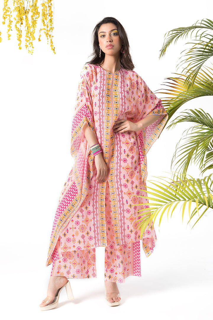 Pink Printed Kaftan Set