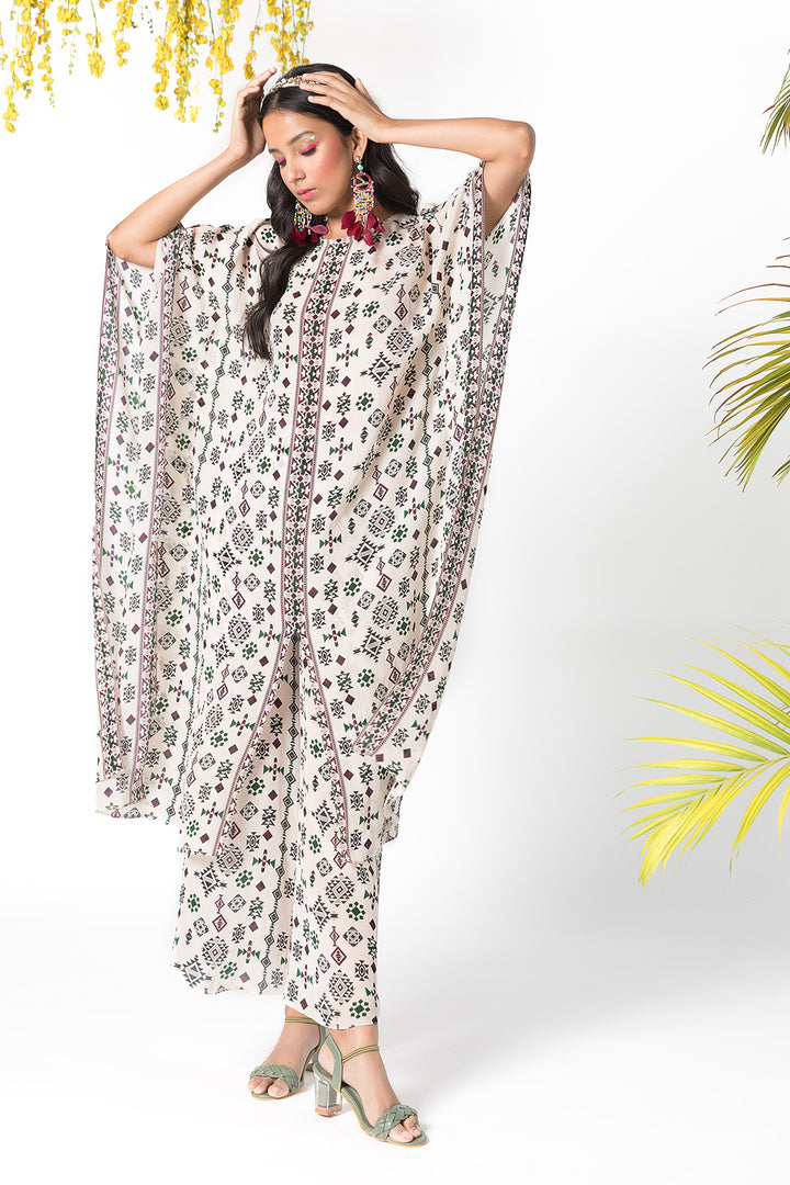 Ivory Printed Kaftan Set