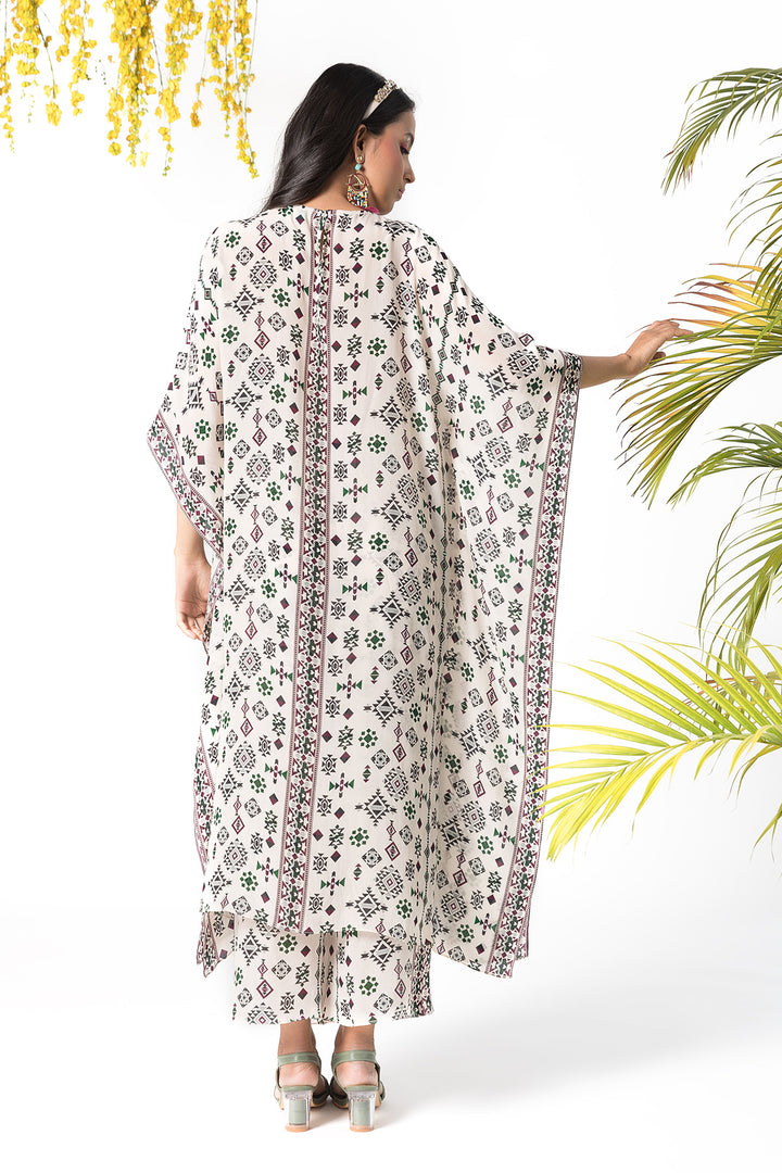 Ivory Printed Kaftan Set