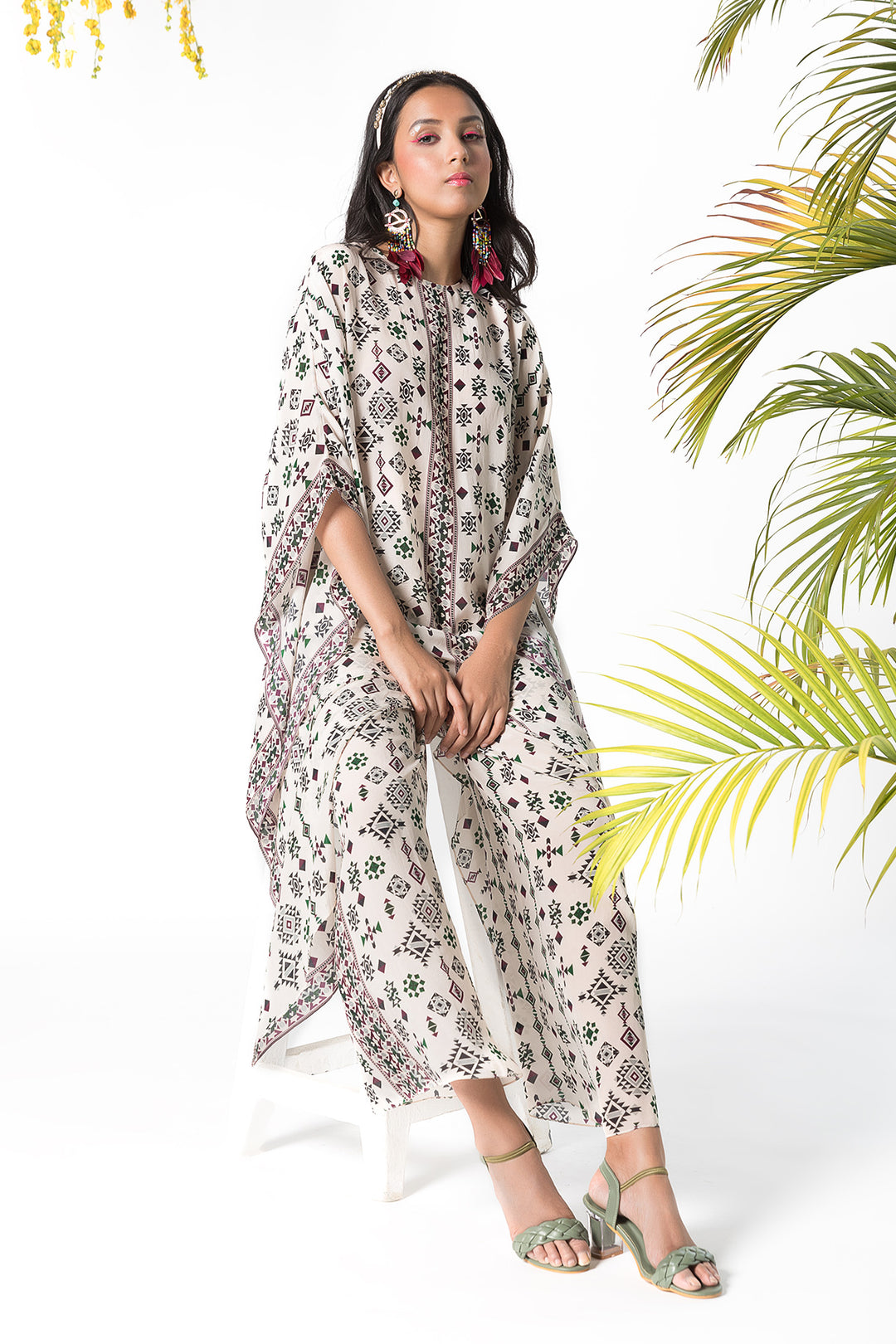 Ivory Printed Kaftan Set