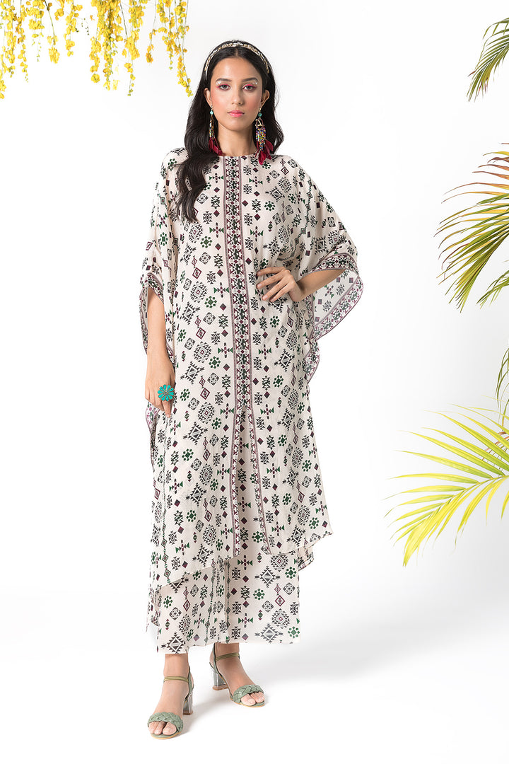 Ivory Printed Kaftan Set