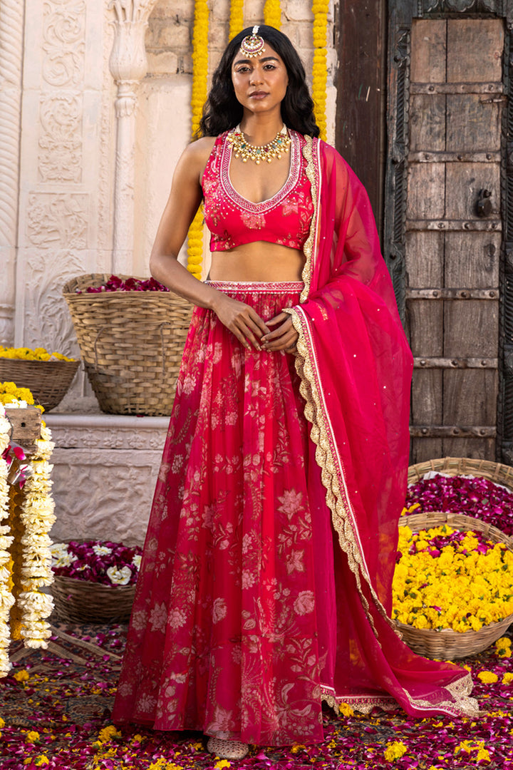 Hot Pink Printed Lehenga Set