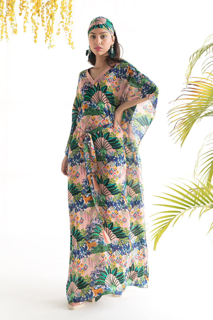 Pink Jungle Printed Kaftan