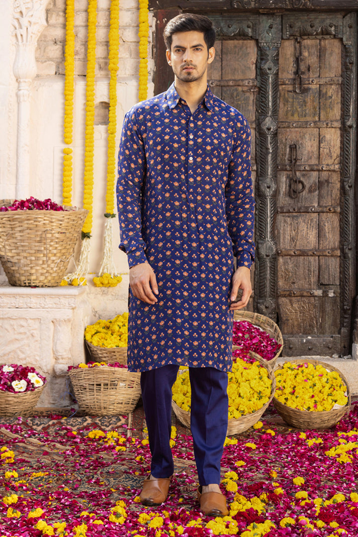 Royal Blue Printed Kurta Set