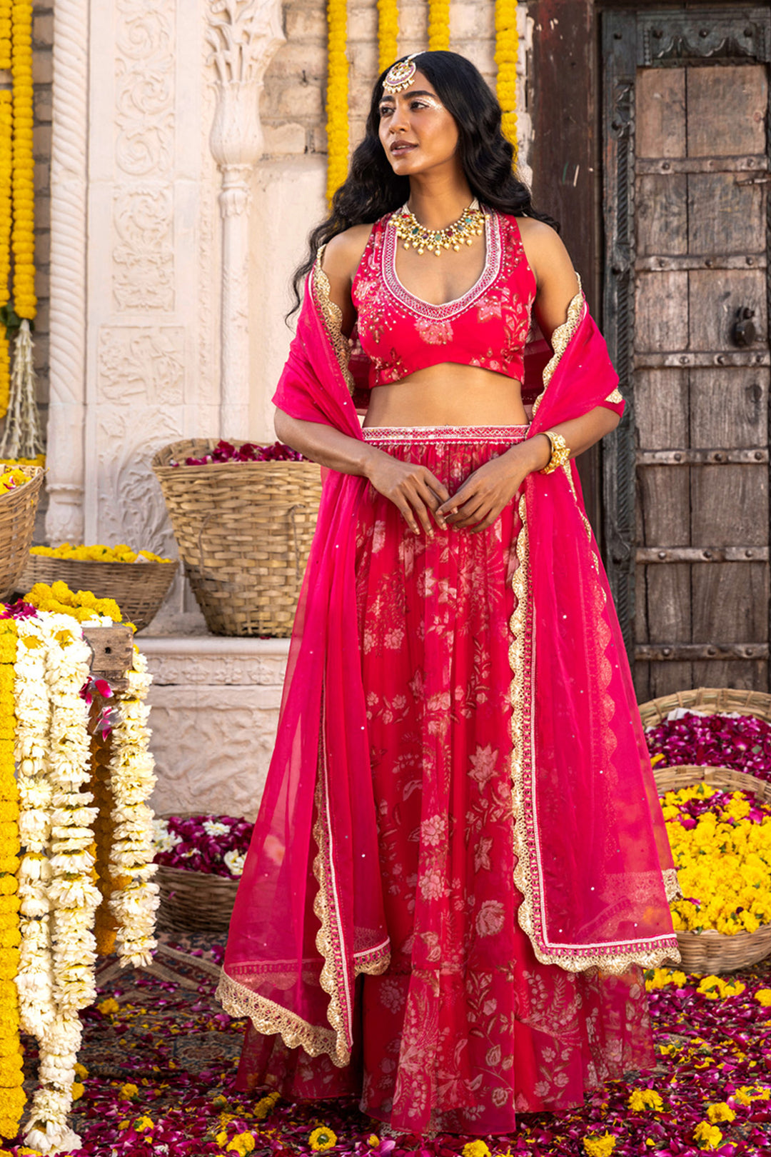 Hot Pink Printed Lehenga Set