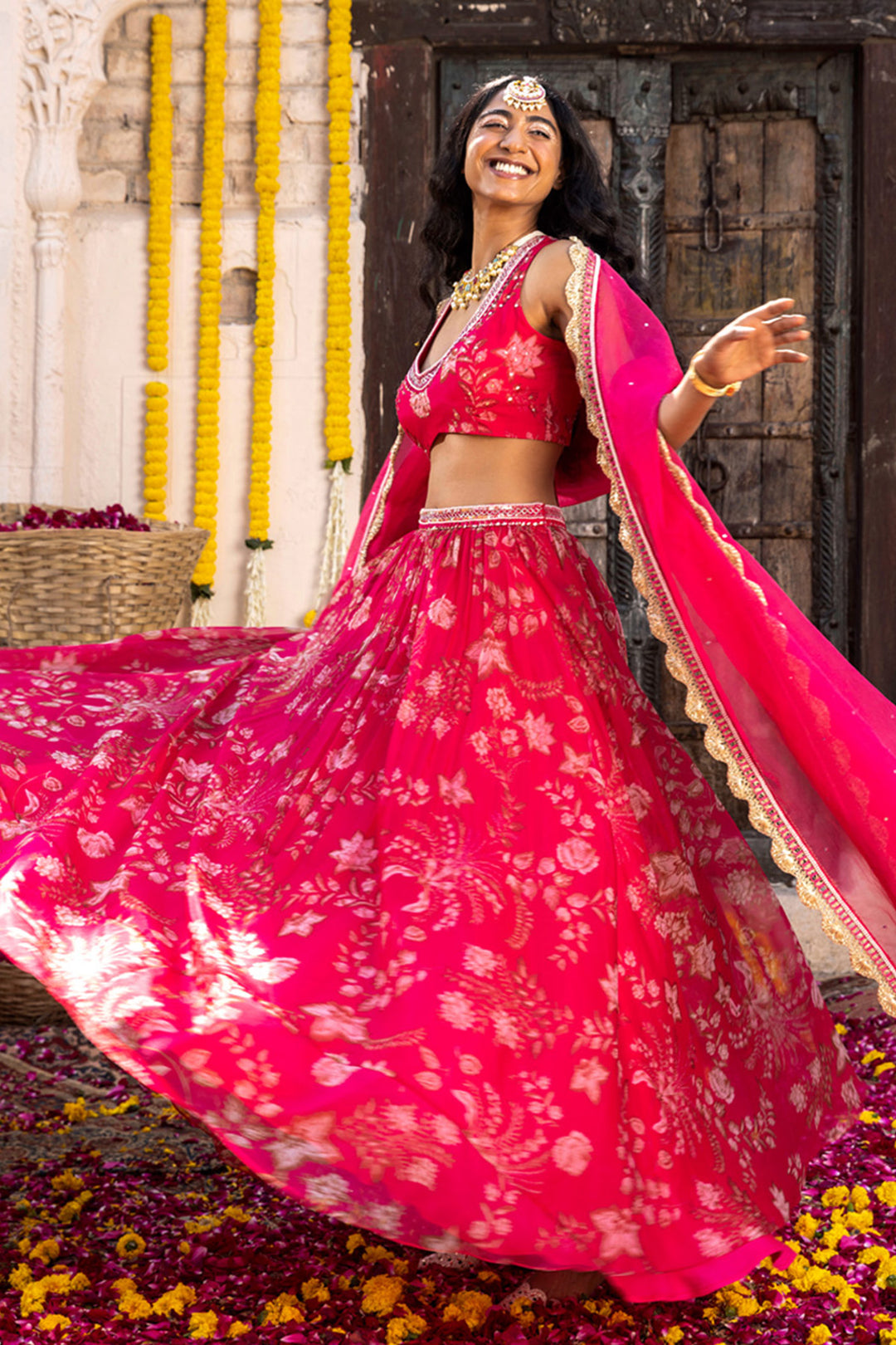 Hot Pink Printed Lehenga Set