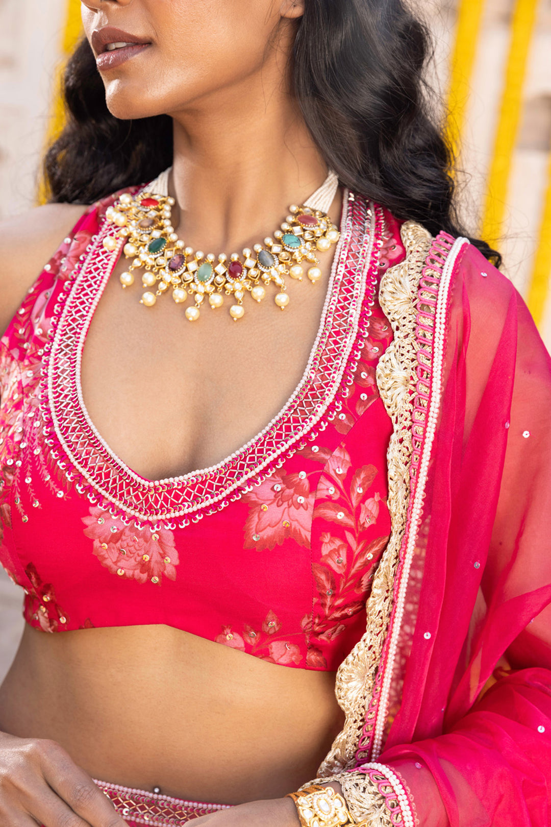 Hot Pink Printed Lehenga Set