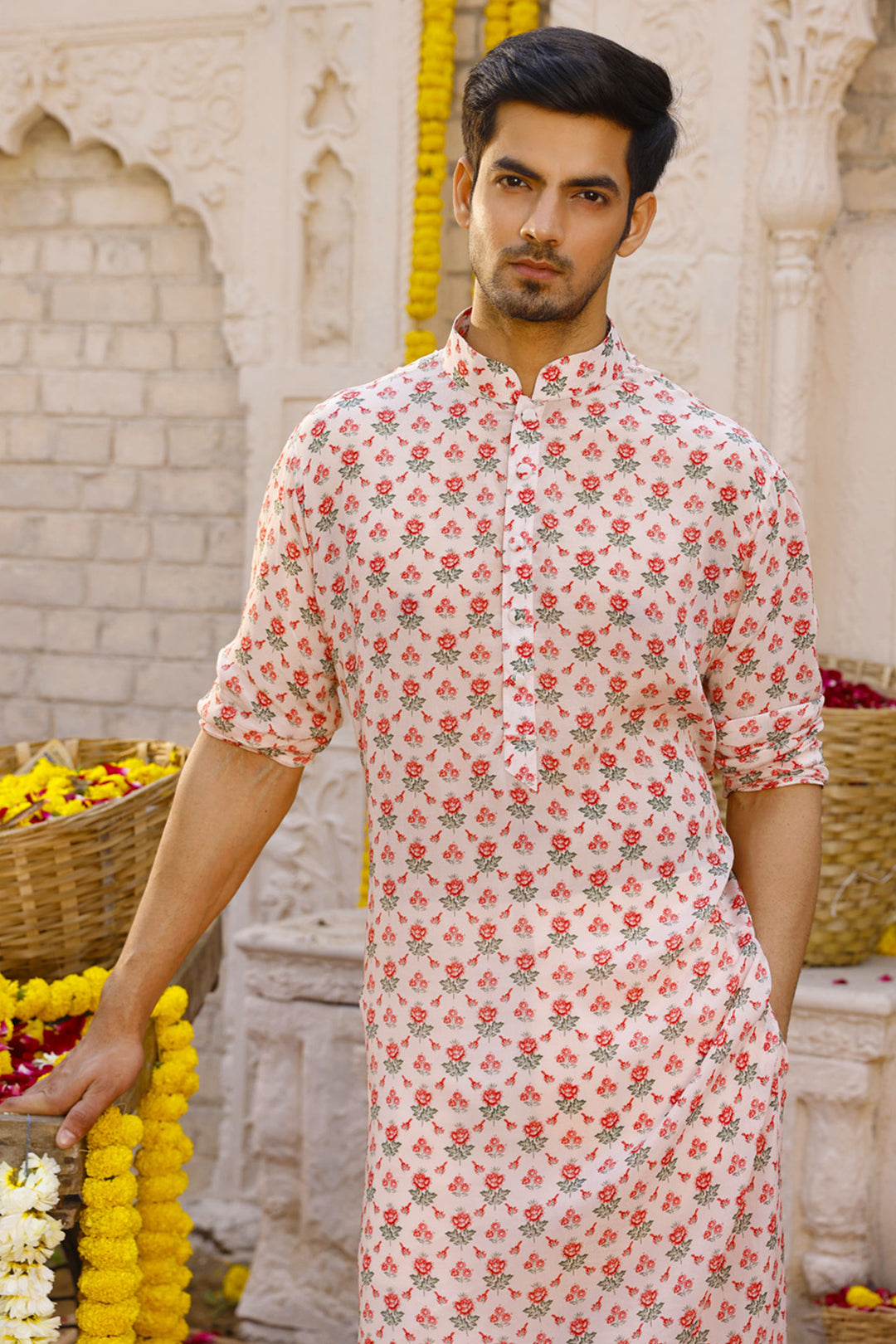 Light Peach Printed Kurta Set