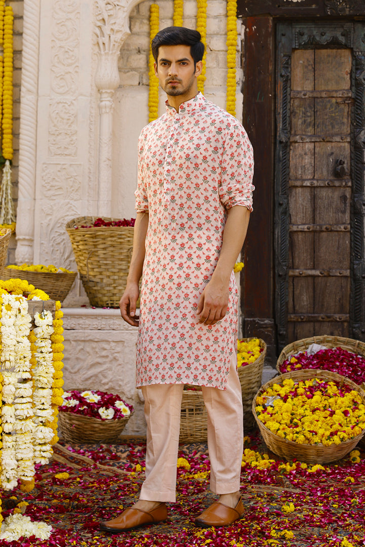 Light Peach Printed Kurta Set