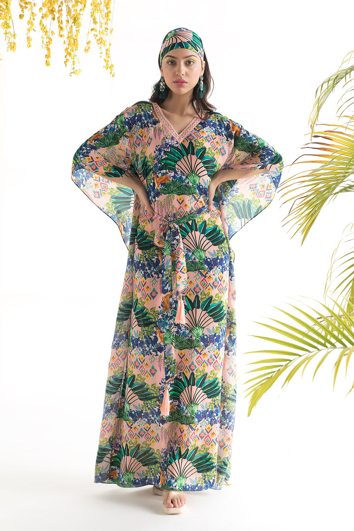 Pink Jungle Printed Kaftan