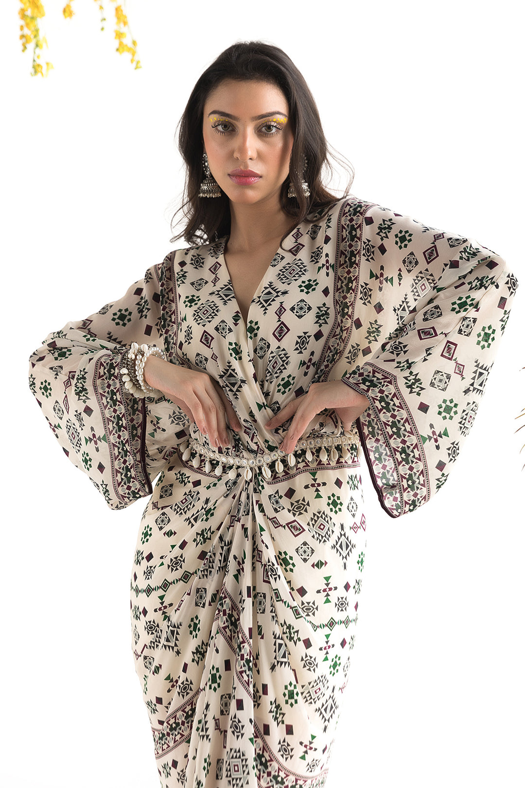 Ivory Printed Kaftan Dress