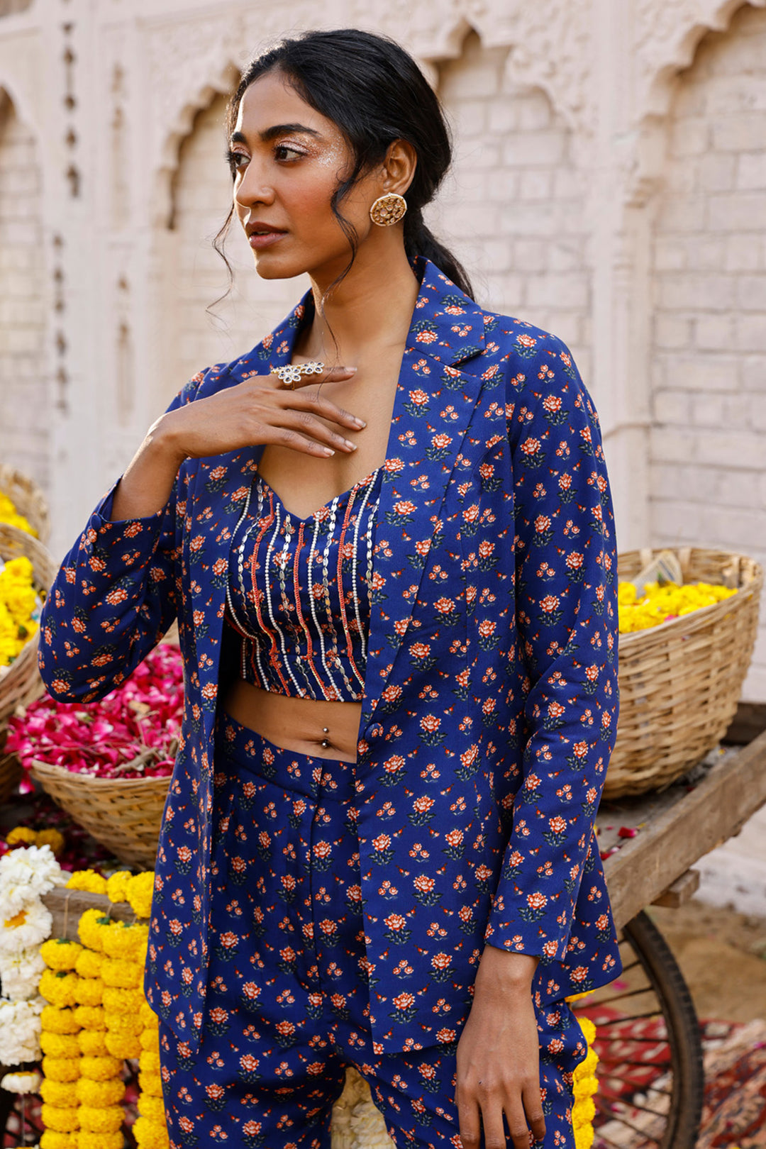 Royal Blue Printed Pant Suit