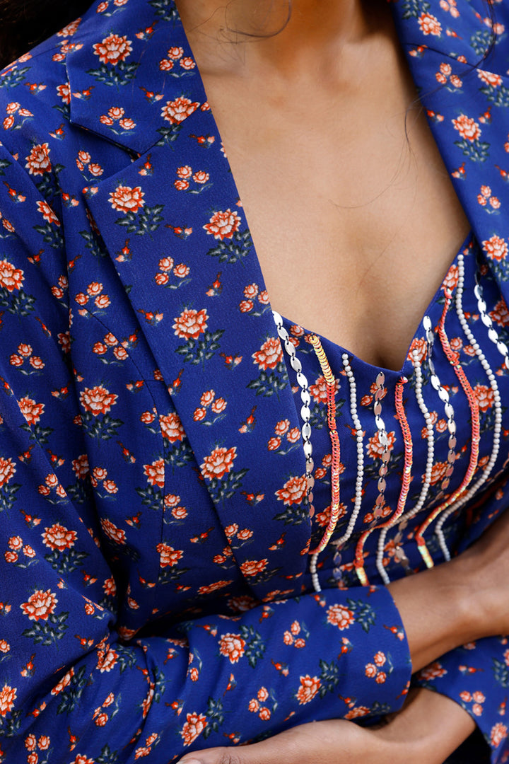 Royal Blue Printed Pant Suit