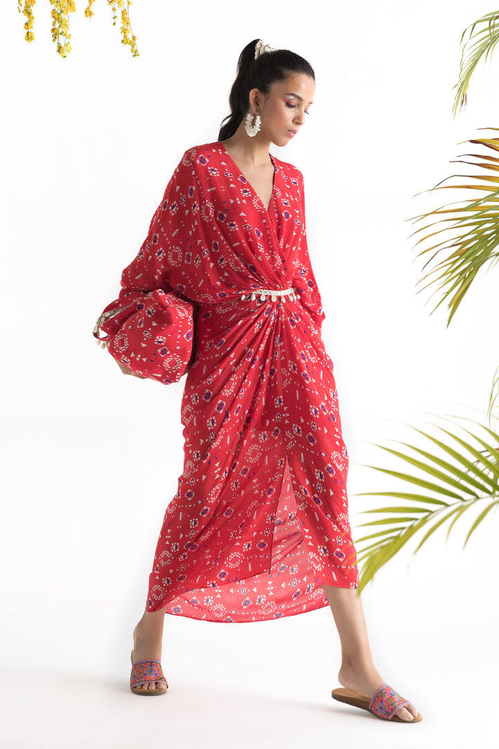 Red Printed Kaftan Dress