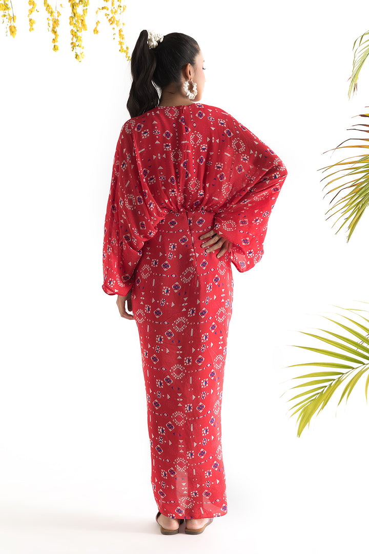 Red Printed Kaftan Dress