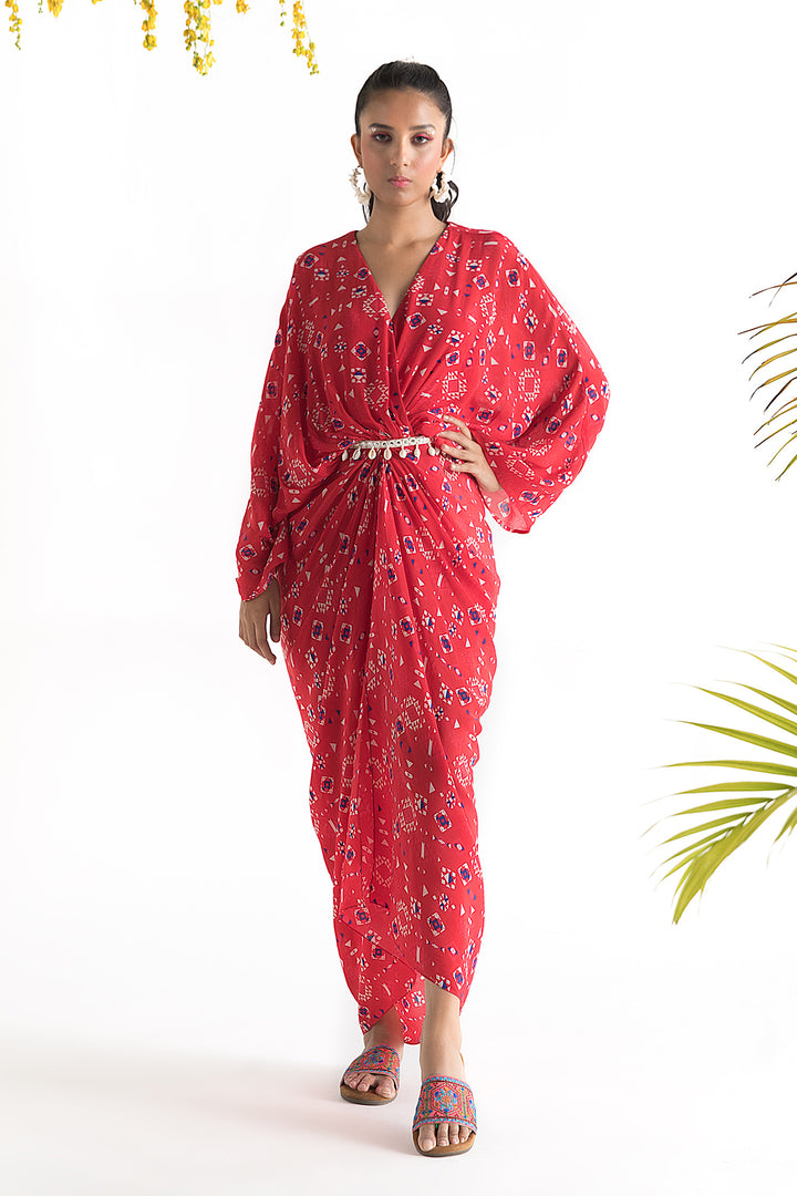 Red Printed Kaftan Dress