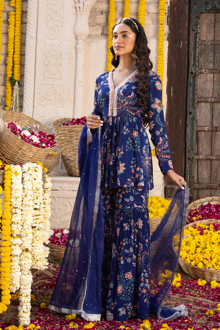 Royal Blue Printed Sharara Set