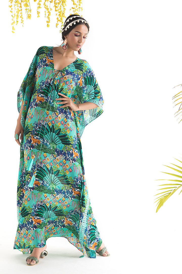 Aqua Blue Printed Kaftan