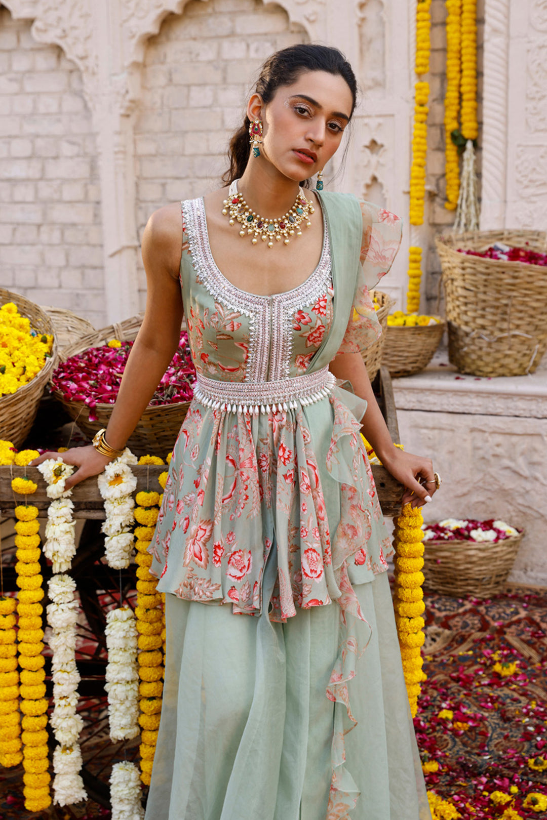 Kurta And Palazzo With Frill Dupatta