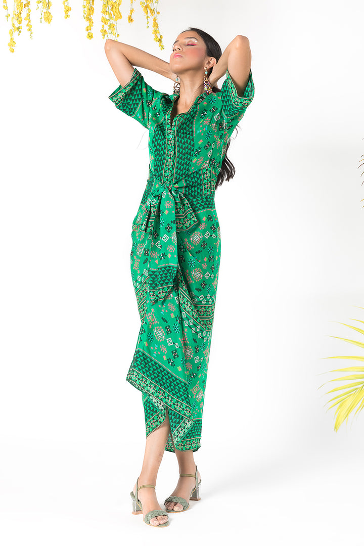 Green Printed Shirt Dress