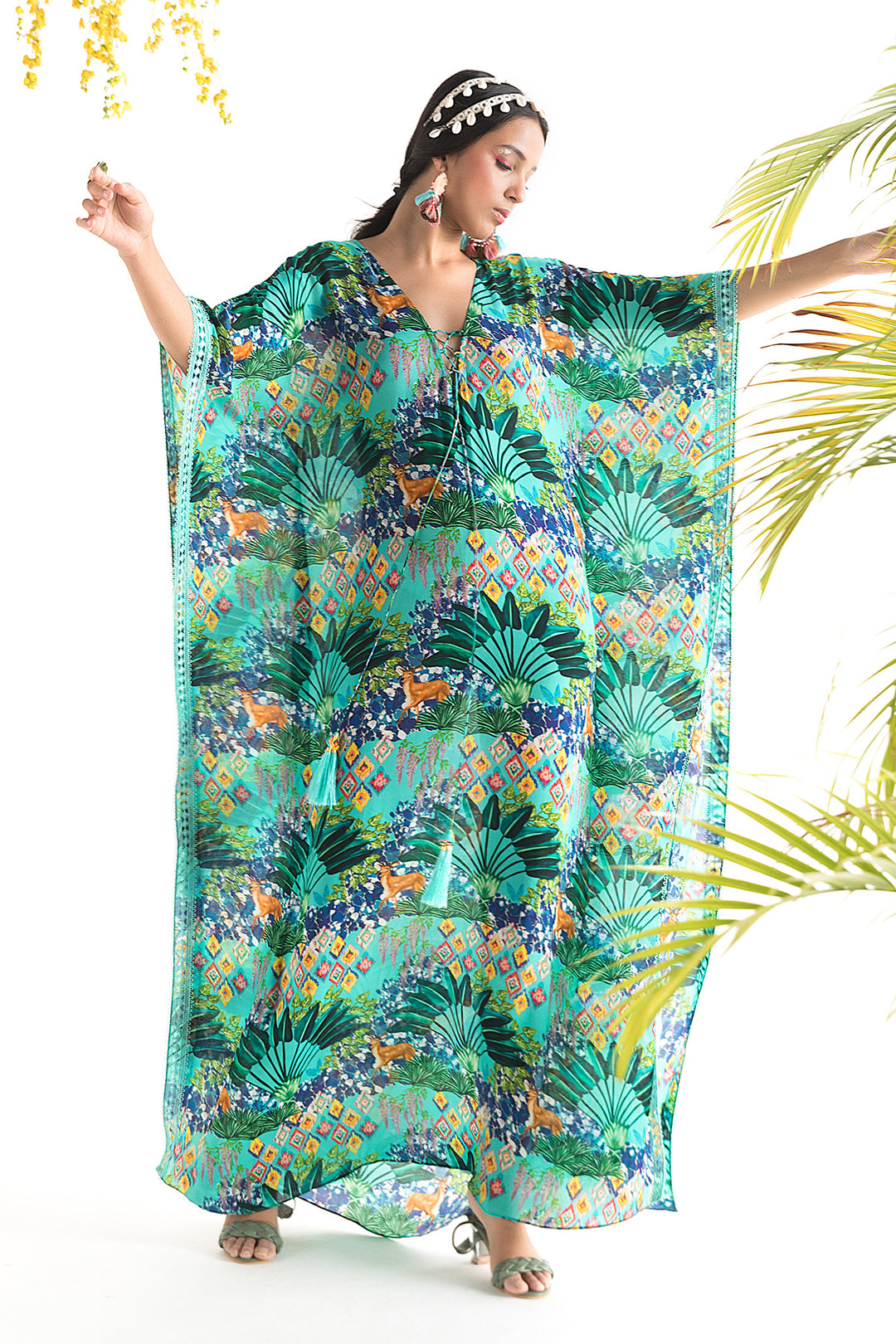 Aqua Blue Printed Kaftan