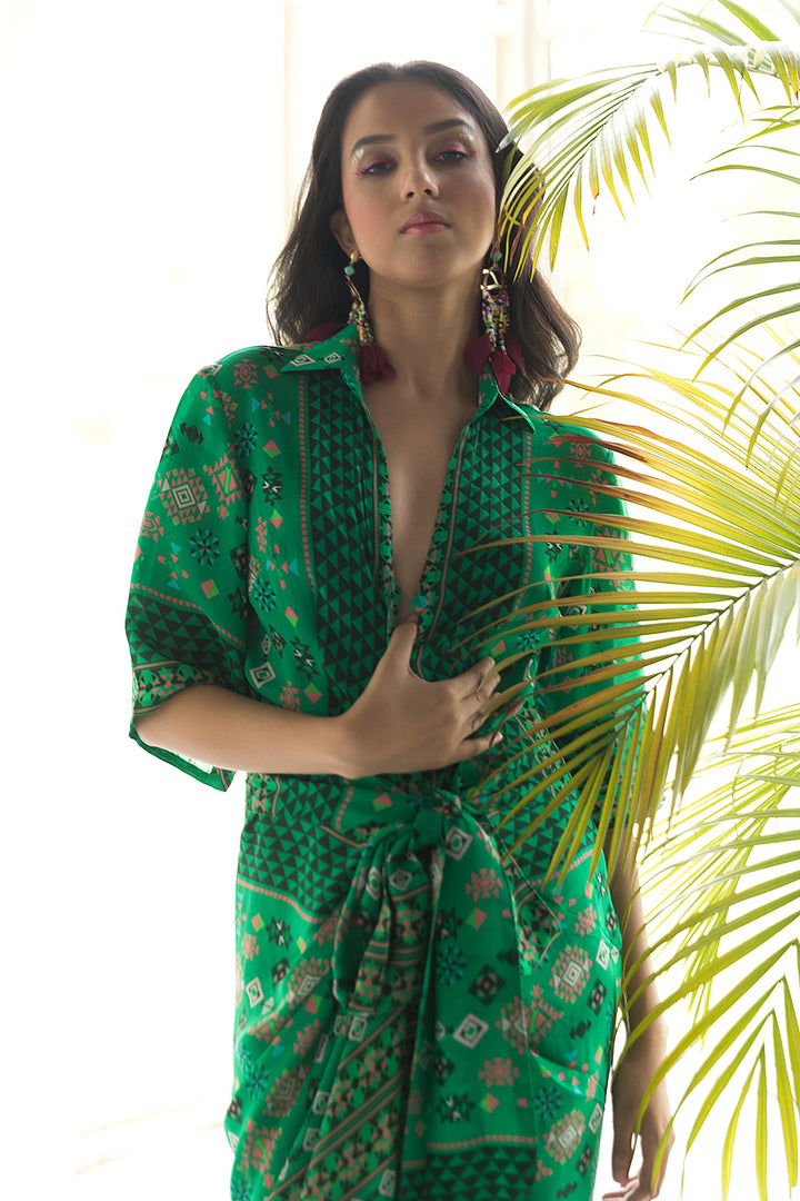 Green Printed Shirt Dress