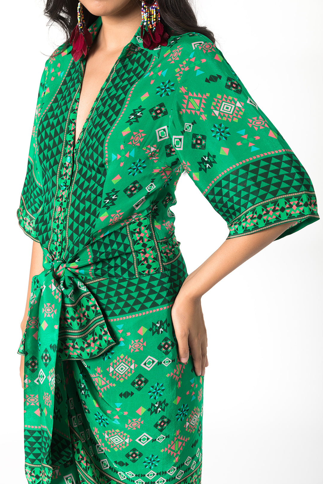 Green Printed Shirt Dress