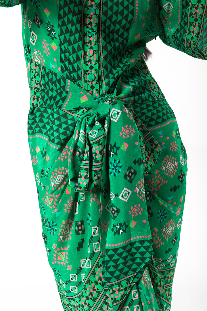 Green Printed Shirt Dress