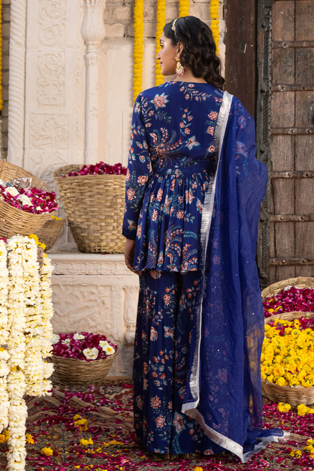 Royal Blue Printed Sharara Set