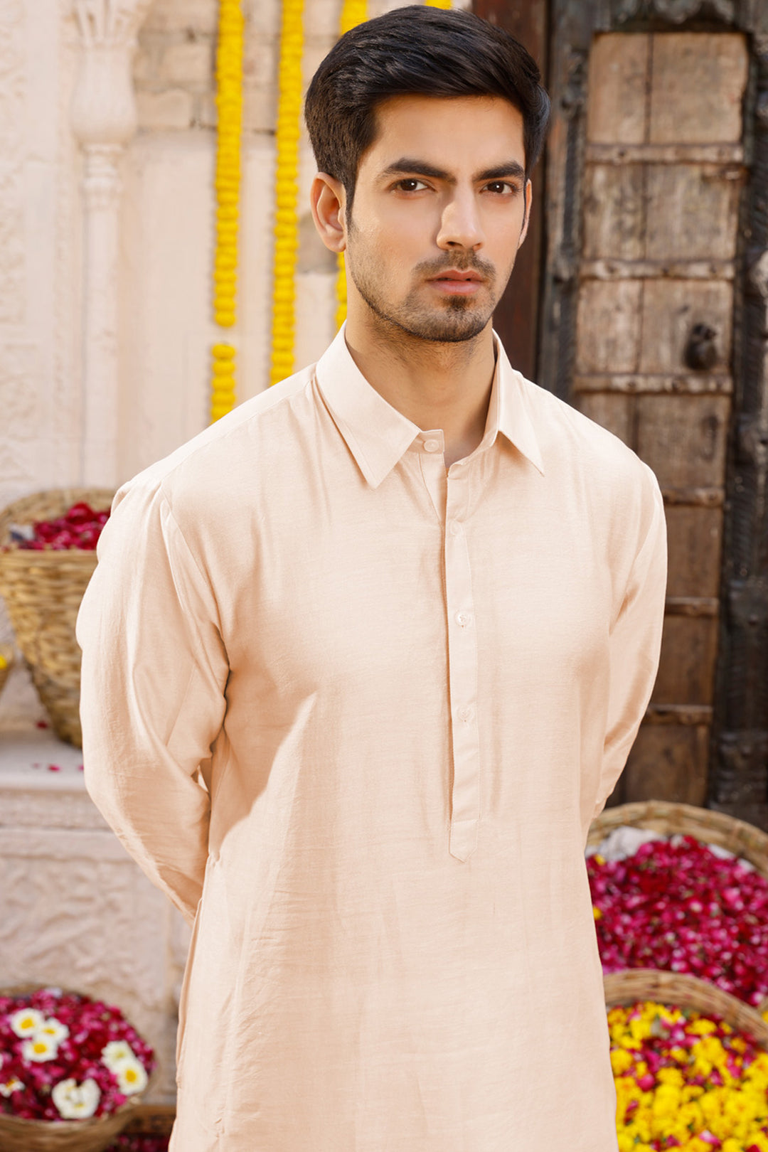 Beige Pathani Kurta Set