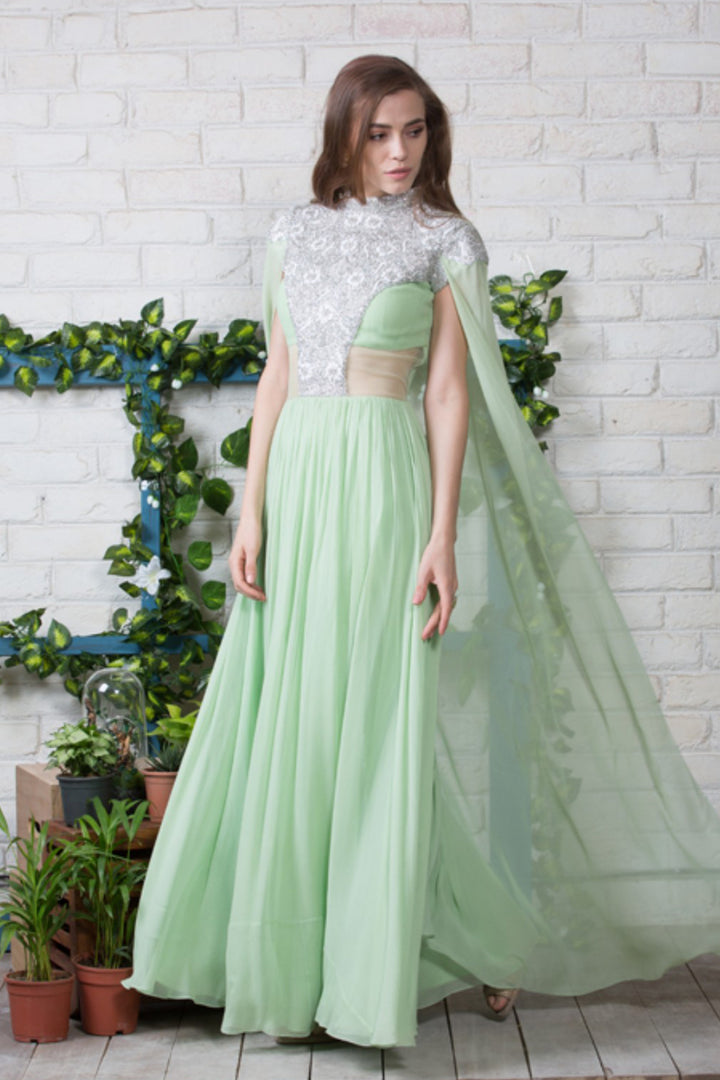 Mint Green Cape Anarkali