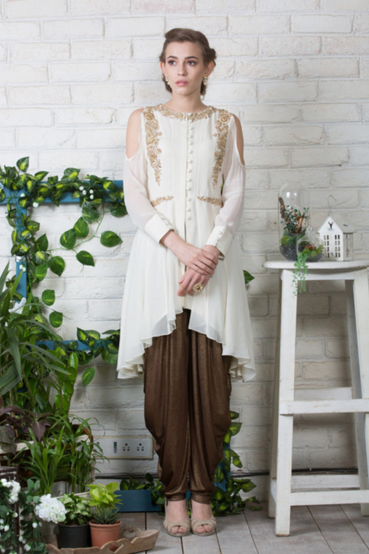 Short Anarkali Set With Zardosi Work On The Yoke And A High-low