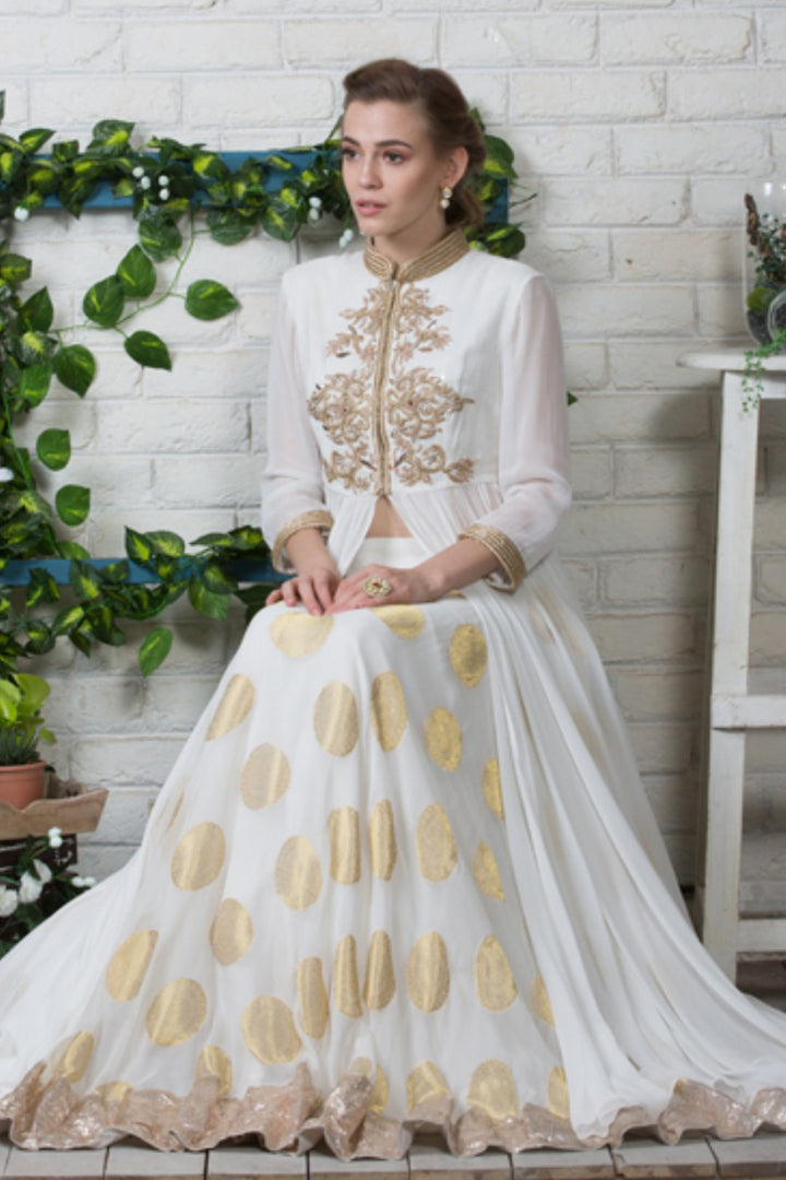 White Banarasi Georgette Lehenga Set