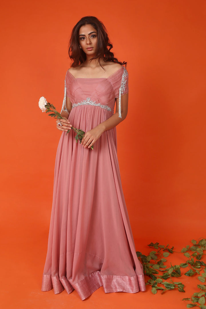 Onion Pink Off Shoulder Anarkali