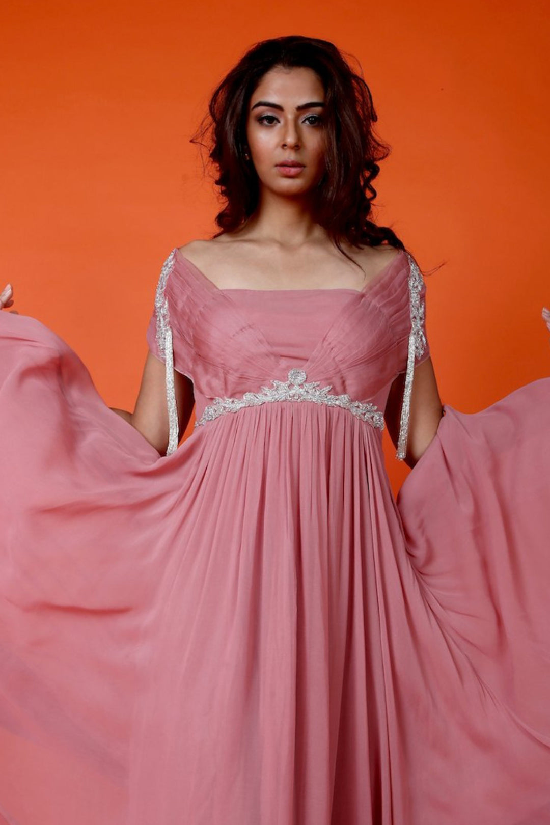 Onion Pink Off Shoulder Anarkali