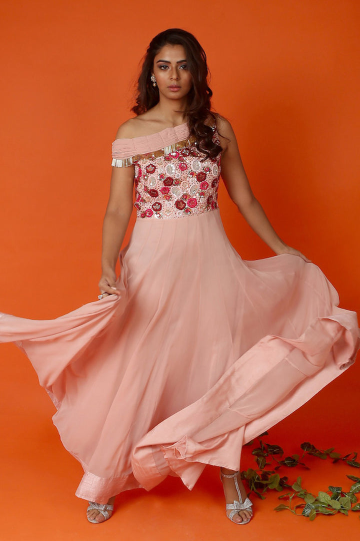 Pink One Off Shoulder Anarkali