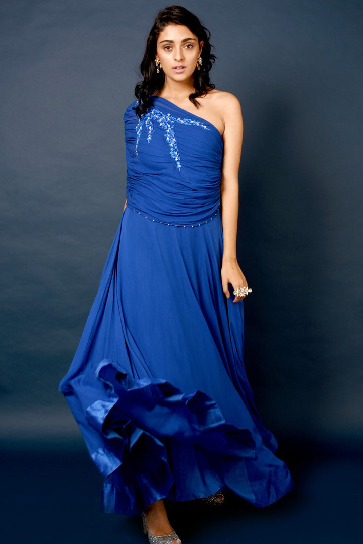 Blue One Shoulder Anarkali