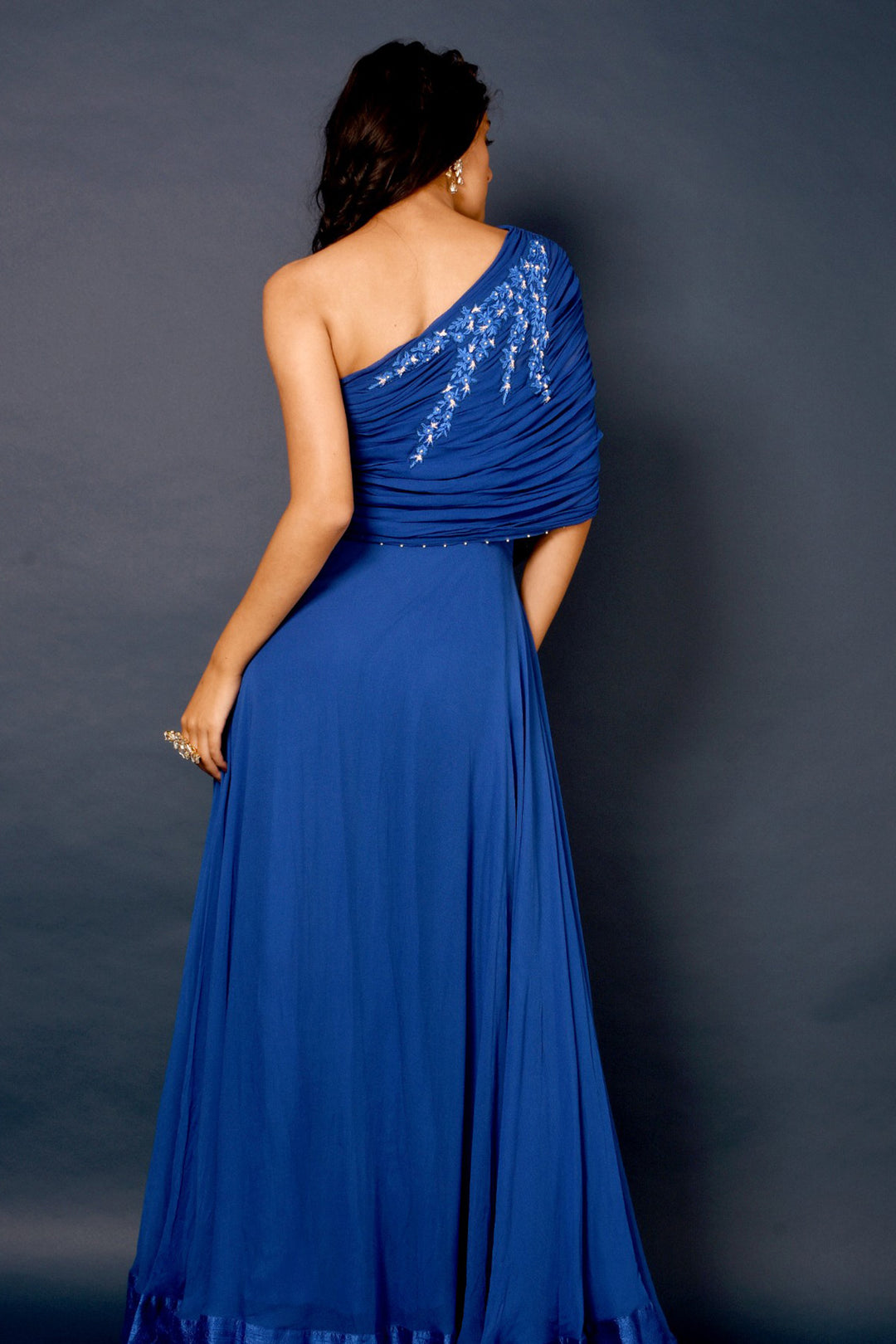 Blue One Shoulder Anarkali