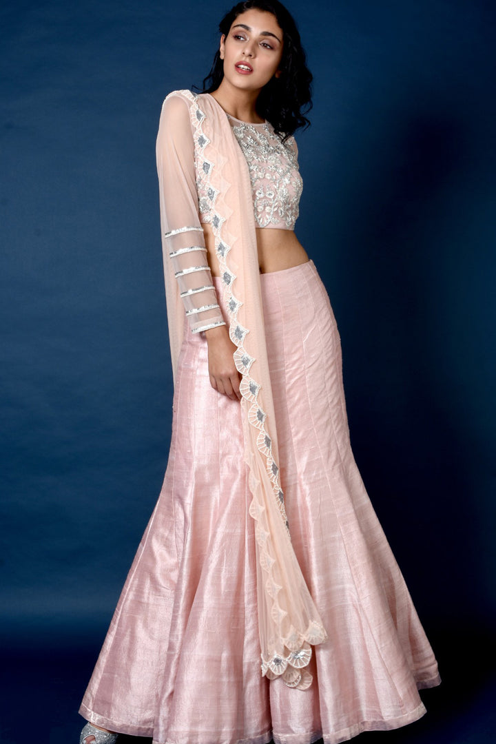 Pink Raw Silk Lehenga Set