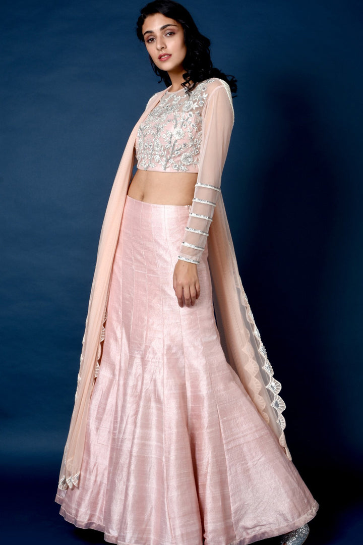 Pink Raw Silk Lehenga Set