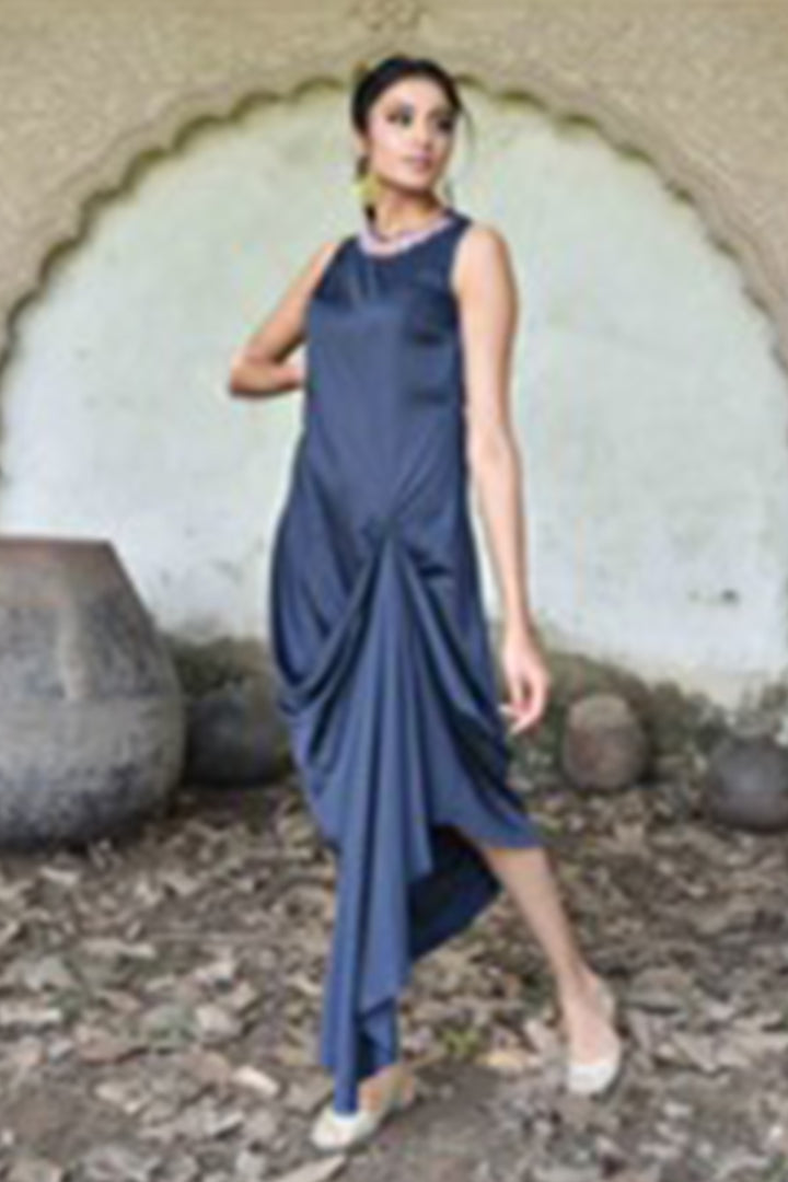 Navy Blue Draped Dress