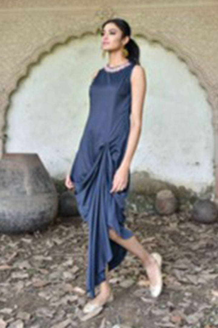 Navy Blue Draped Dress