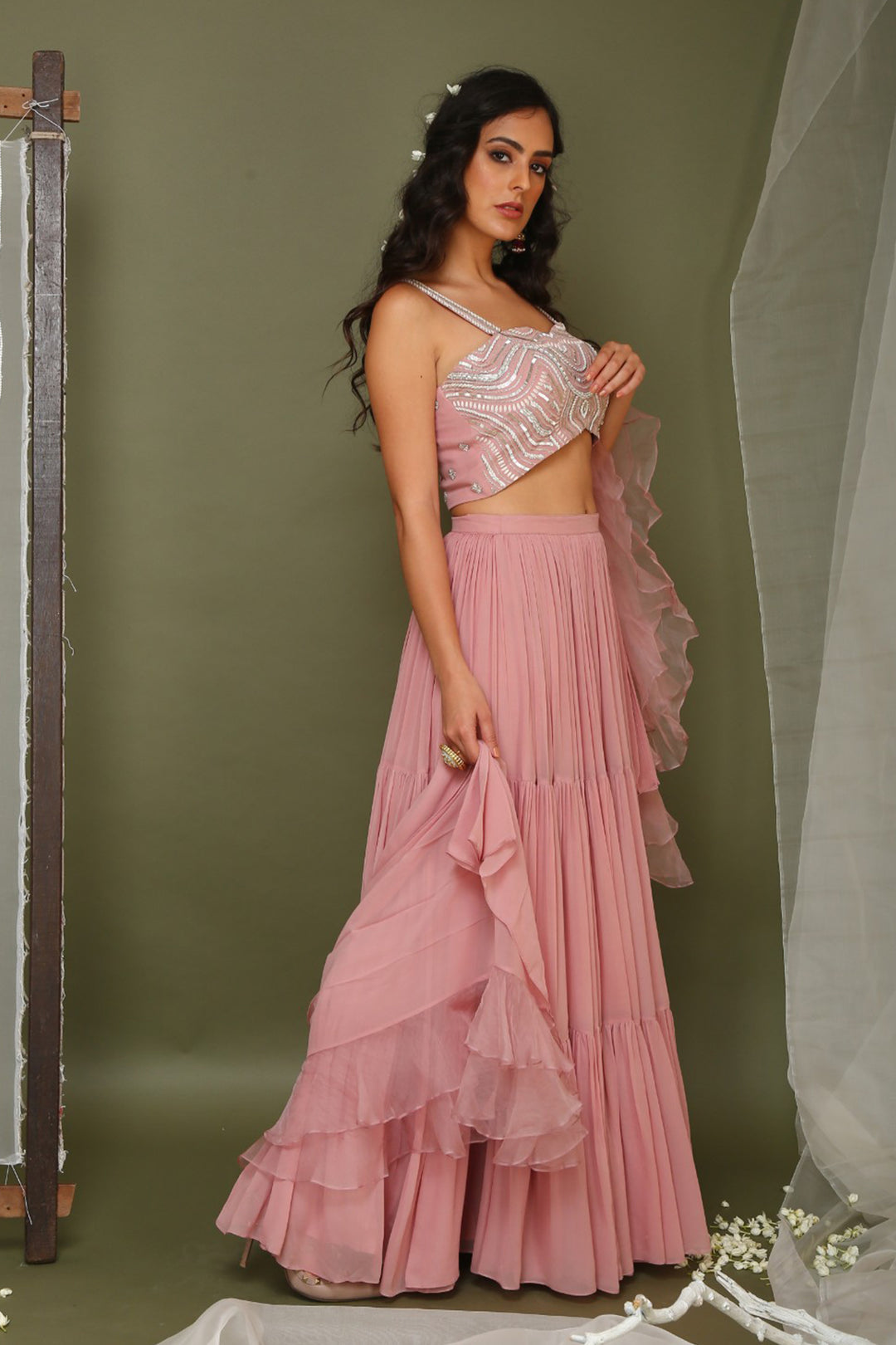 Lavender Lehenga Set With Ruffle Dupatta