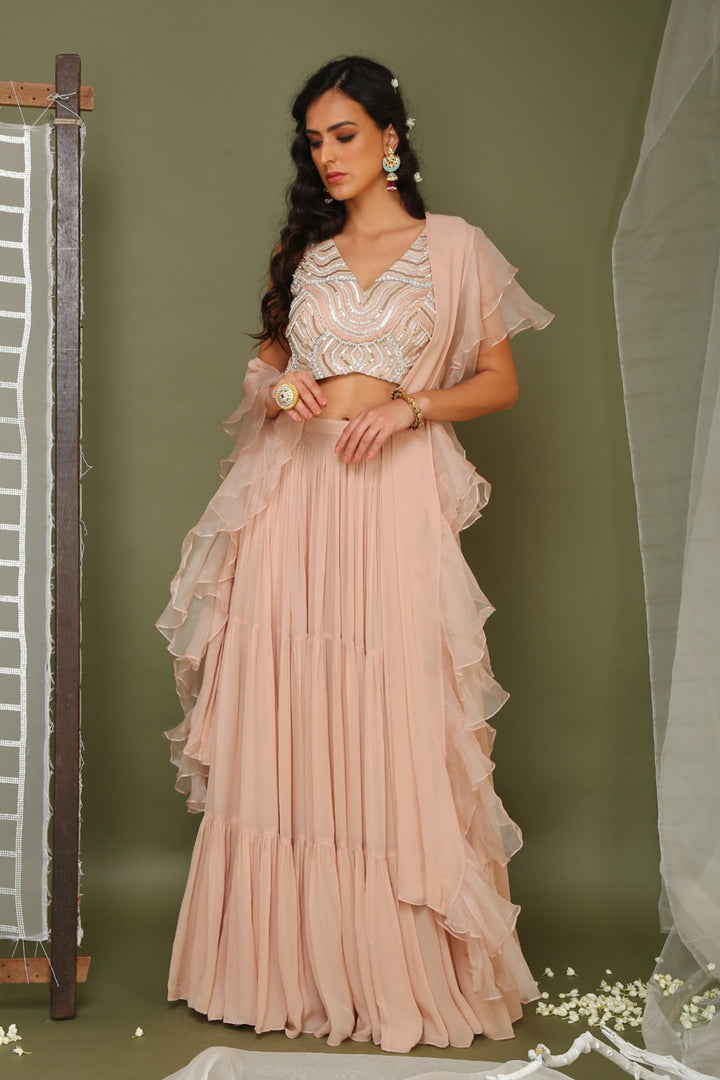 Light Pink Lehenga Set With Ruffle Dupatta