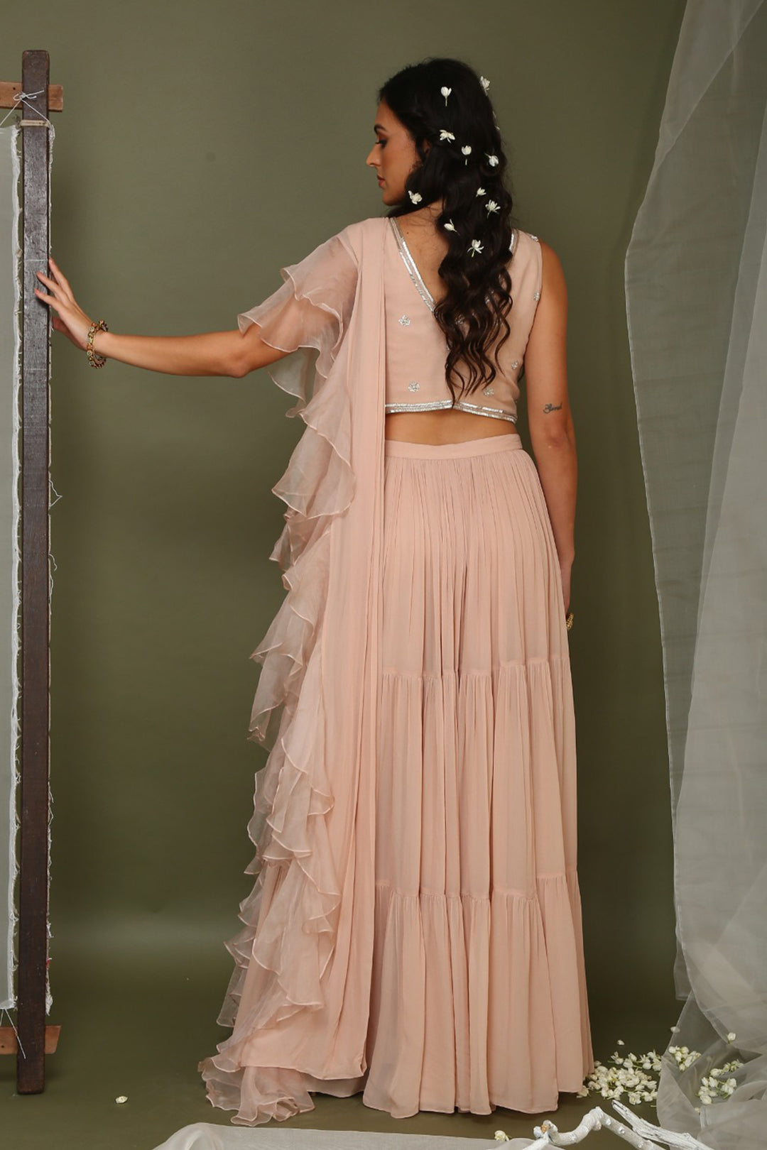 Light Pink Lehenga Set With Ruffle Dupatta