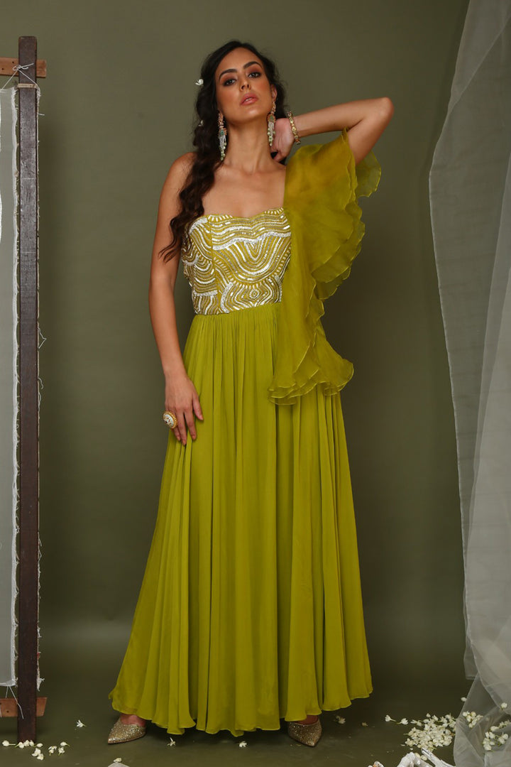 Lime Green Embroidered Anarkali