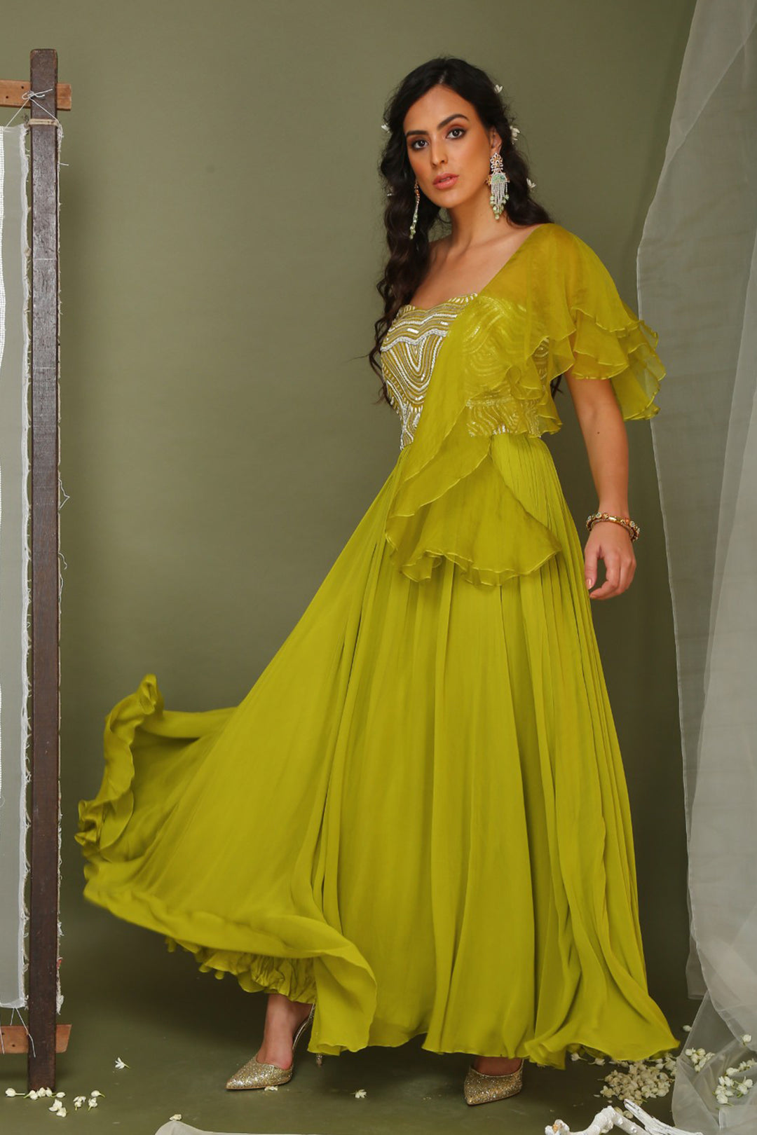 Lime Green Embroidered Anarkali