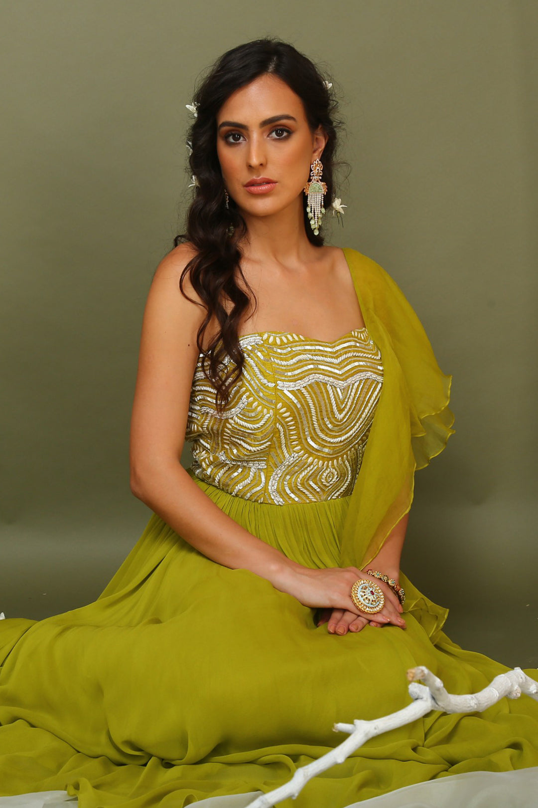 Lime Green Embroidered Anarkali