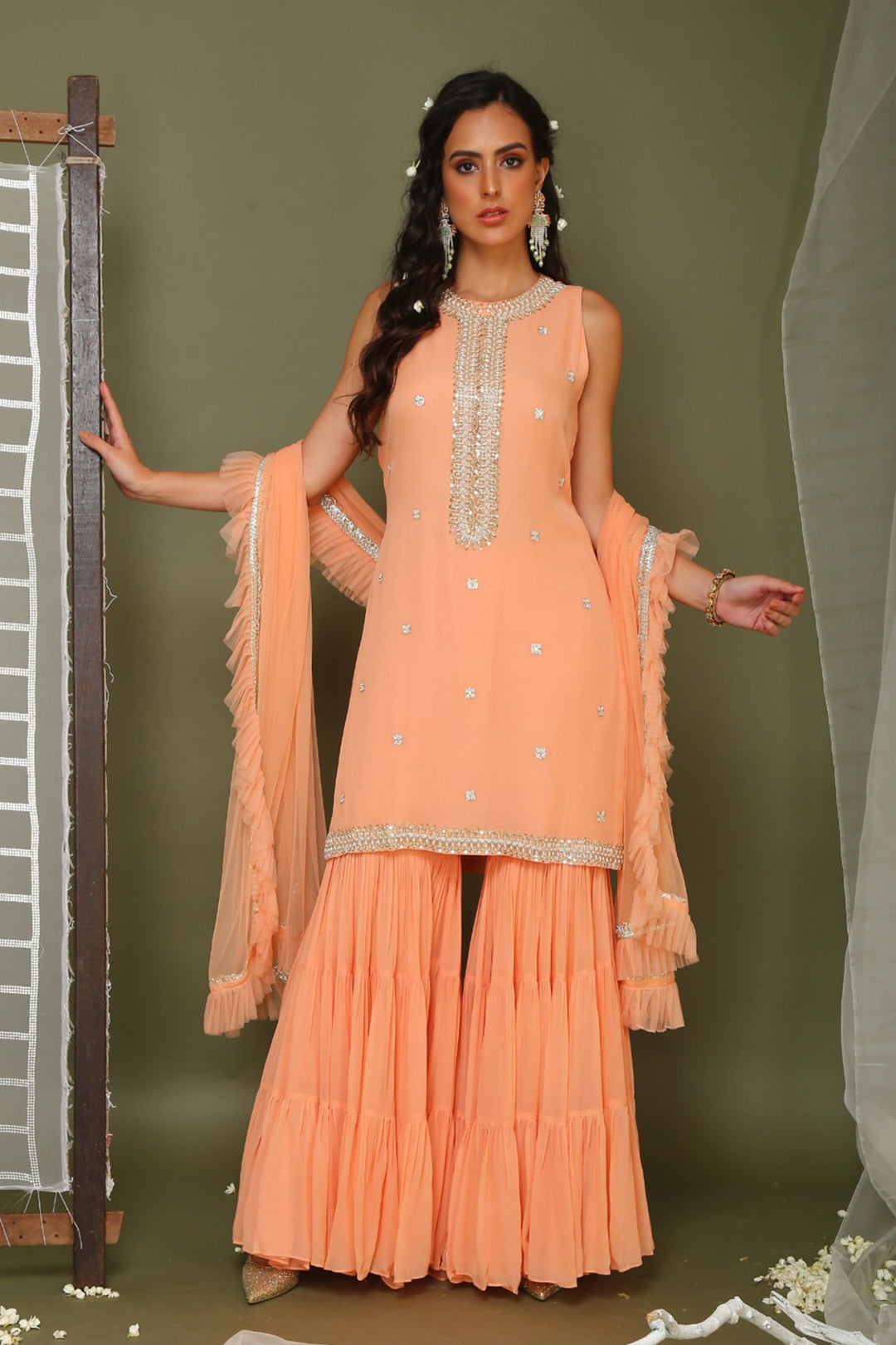 Peach Kurta And Sharara